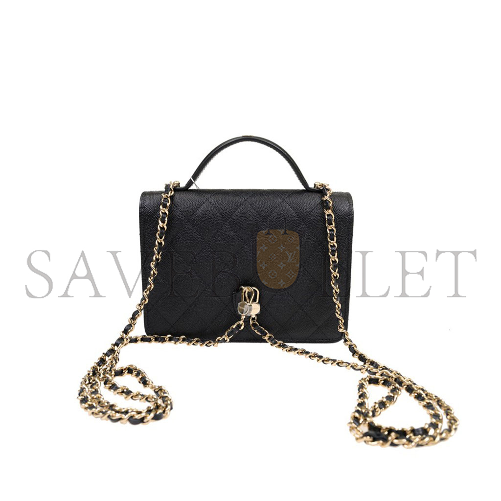 CHANEL HANDHELD MESSENGER BACKPACK BLACK GOLD BUCKLE AP4406 (18*14*3cm)